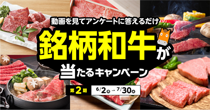 動画を見てアンケートに答えるだけ銘柄和牛が当たるキャンペーン