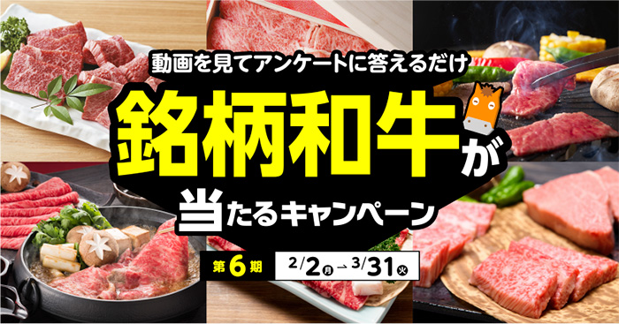 動画を見てアンケートに答えるだけ銘柄和牛が当たるキャンペーン